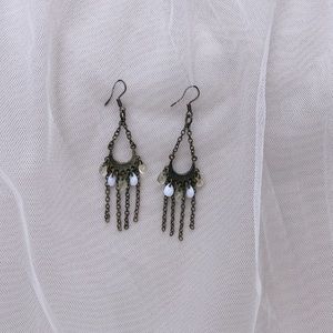Sage Green and White Beaded Earrings